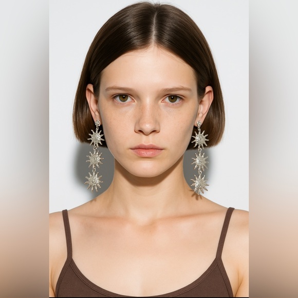 Silver Triple Sun Dangle Earrings - Picture 3 of 12